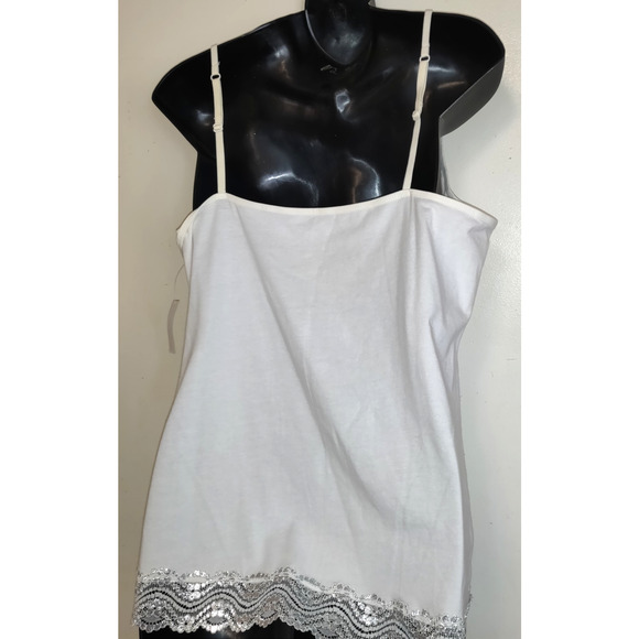 New York & Company Tank Camisole White Top L Silver Lace Adjustable Straps NWT - Picture 9 of 13